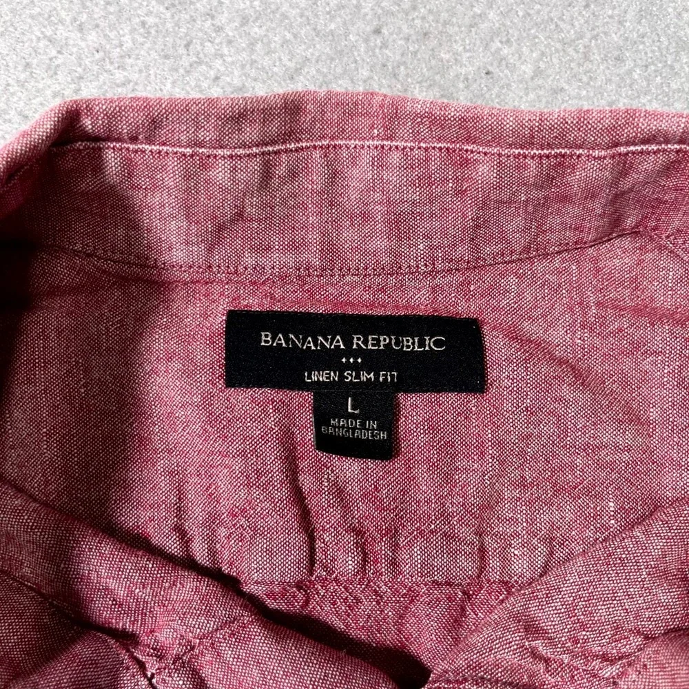 Banana Republic Shirt Mens L Pink‎ Linen Cotton Slim Fit Short Sleeve Button Up